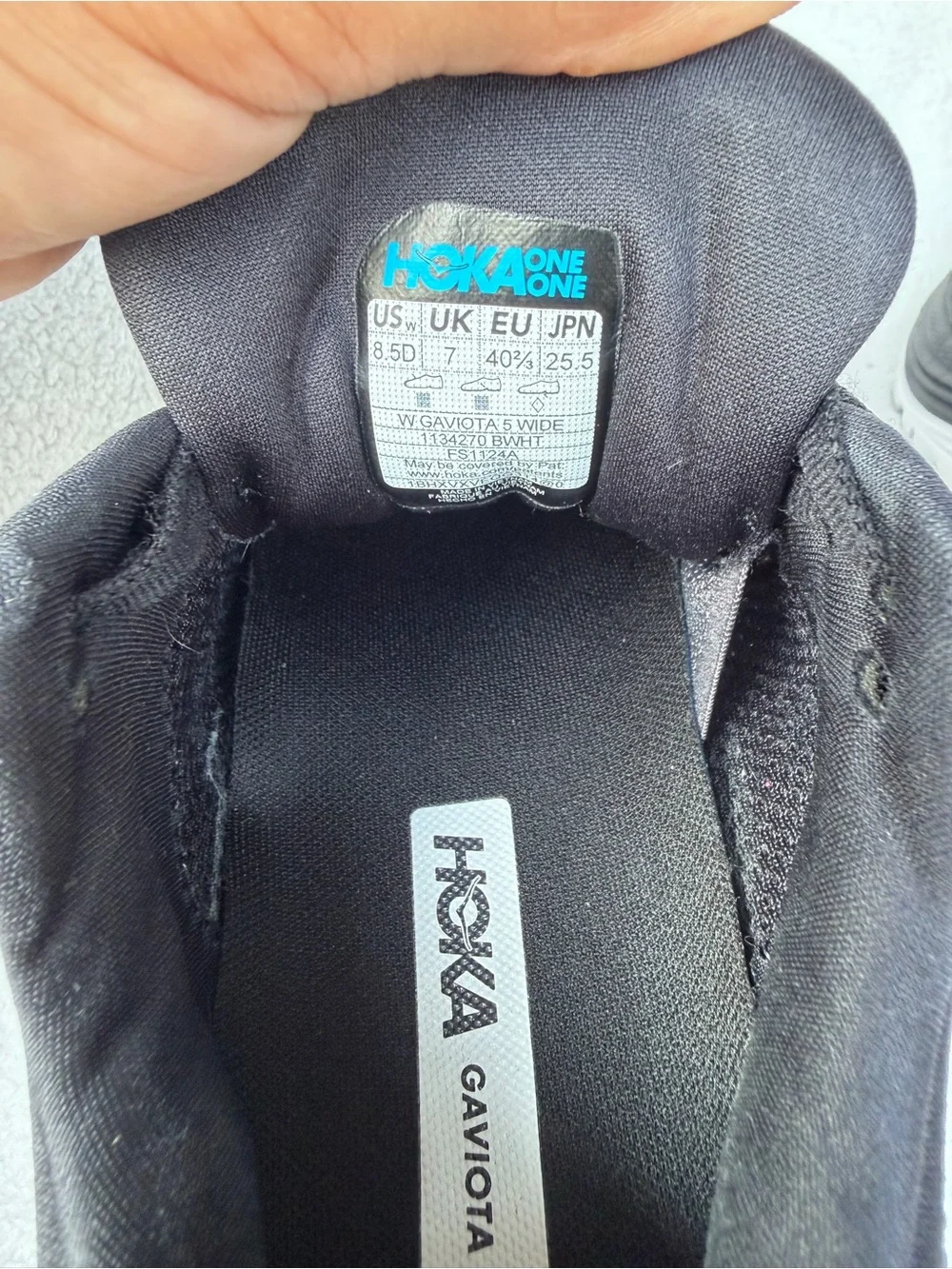 Hoka One One Gaviota 5 Wide Women’s 8.5 D Running Shoes Black/White
